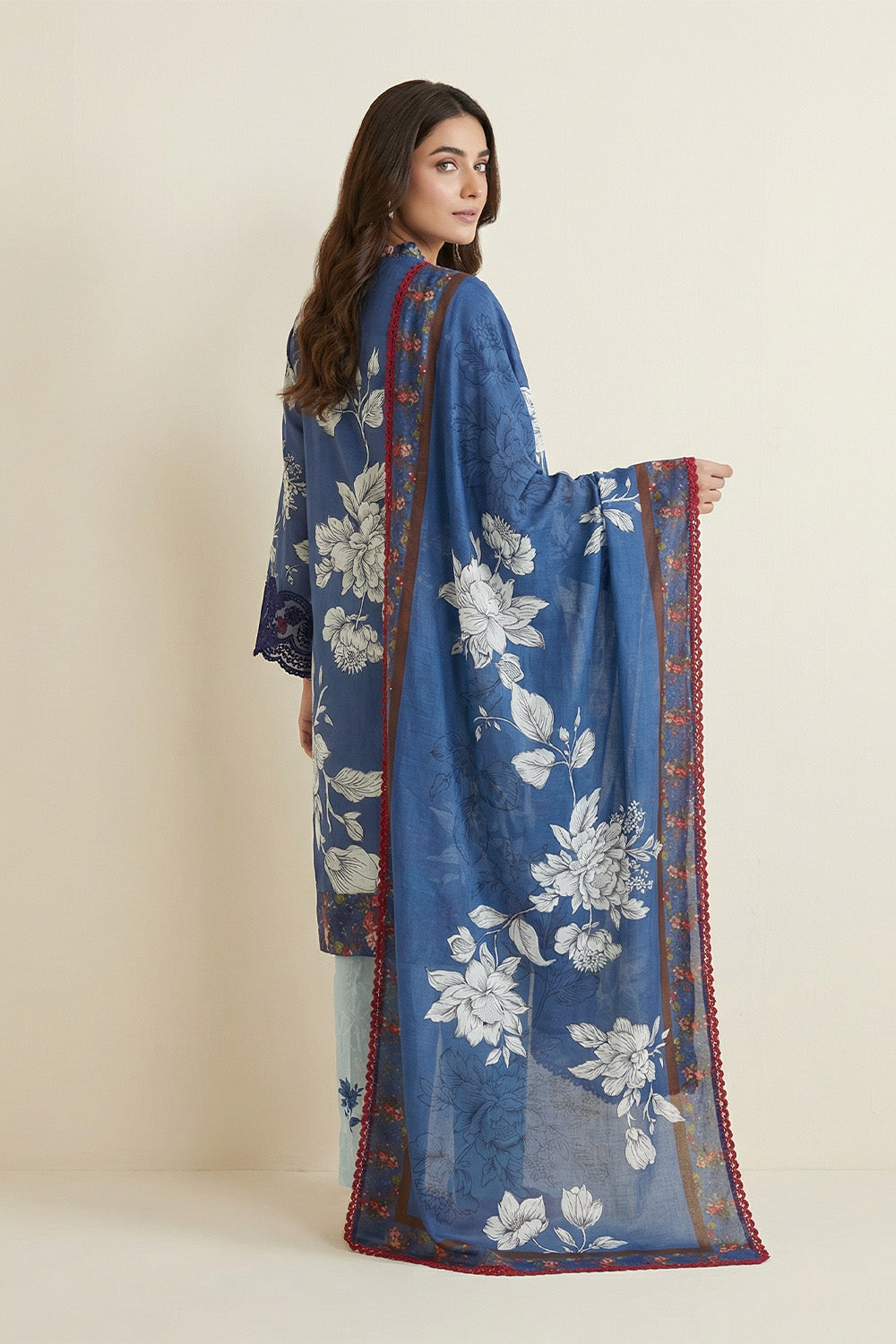 3-Pcs Stitched Lawn Suit Blue Noir