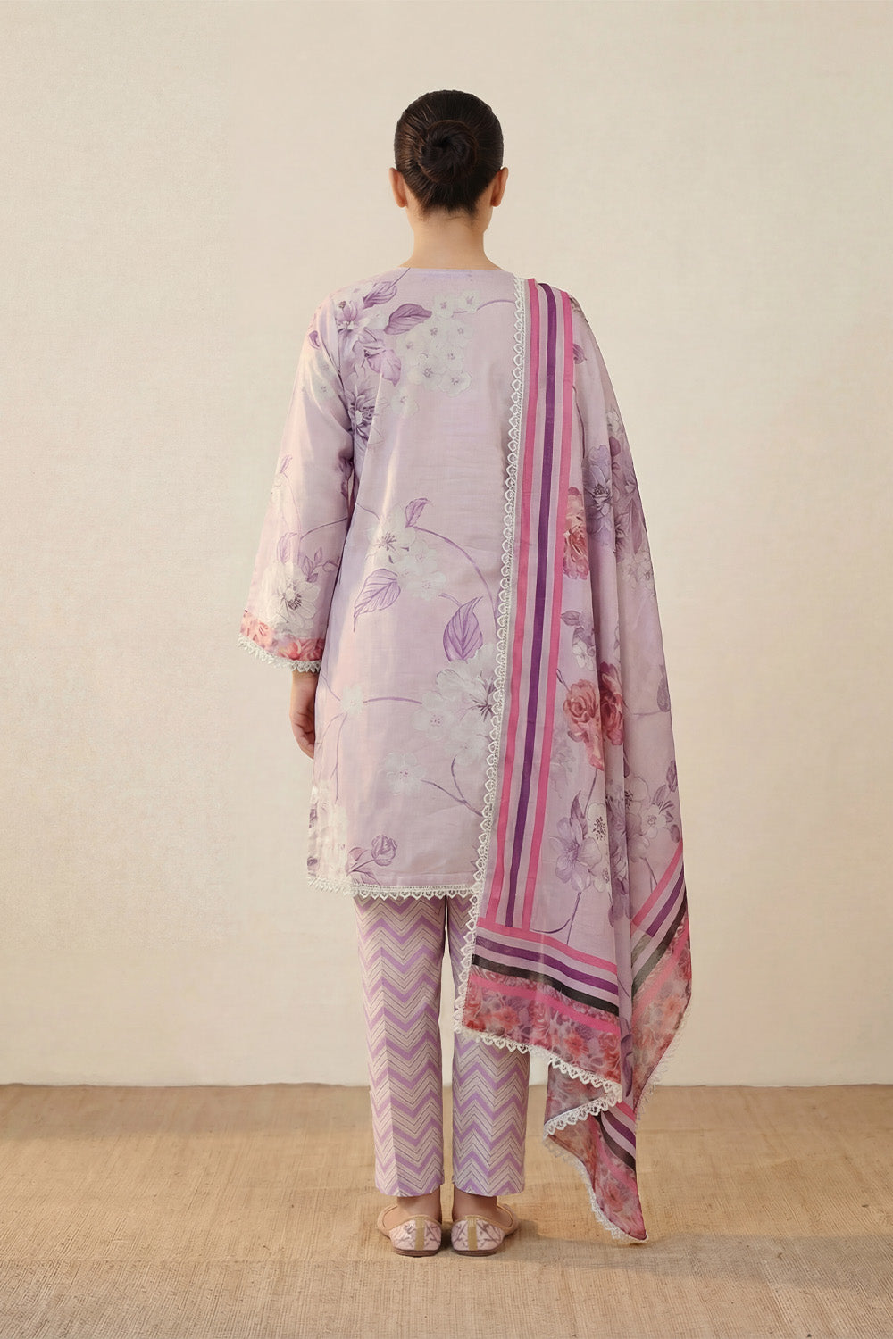 3-Pcs Stitched Lawn Suit Indigo Stripes