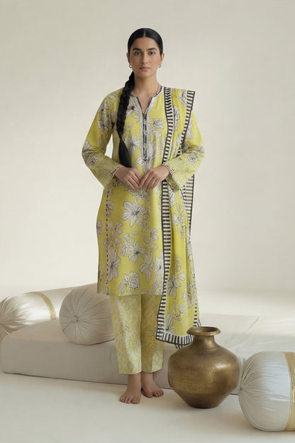 3-Pcs Stitched Lawn Suit Golden Clover