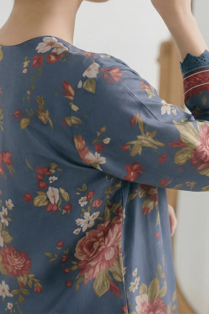 3-Pcs Stitched Lawn Suit Indigo Stripes