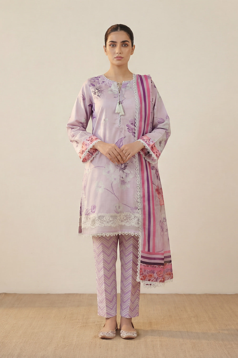 3-Pcs Stitched Lawn Suit Indigo Stripes
