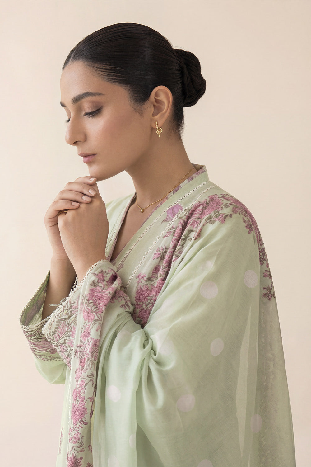 3-Pcs Stitched Lawn Suit Mint Blossom